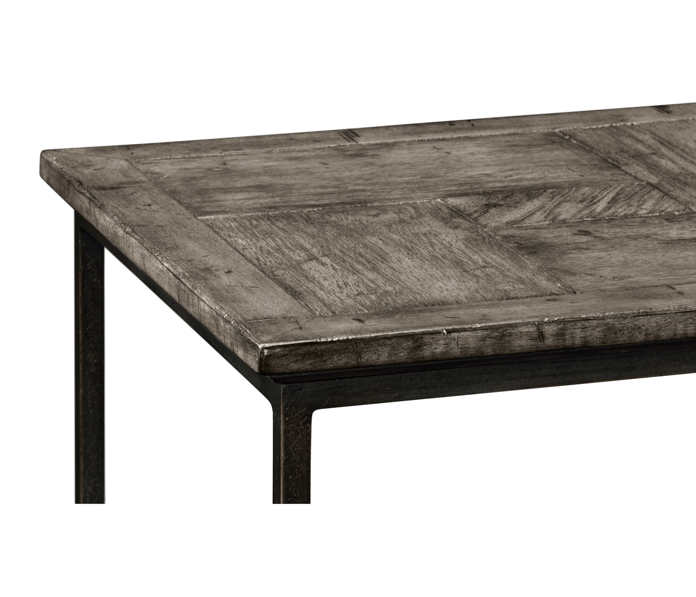 Antique Dark Grey Square End Table with Iron Base