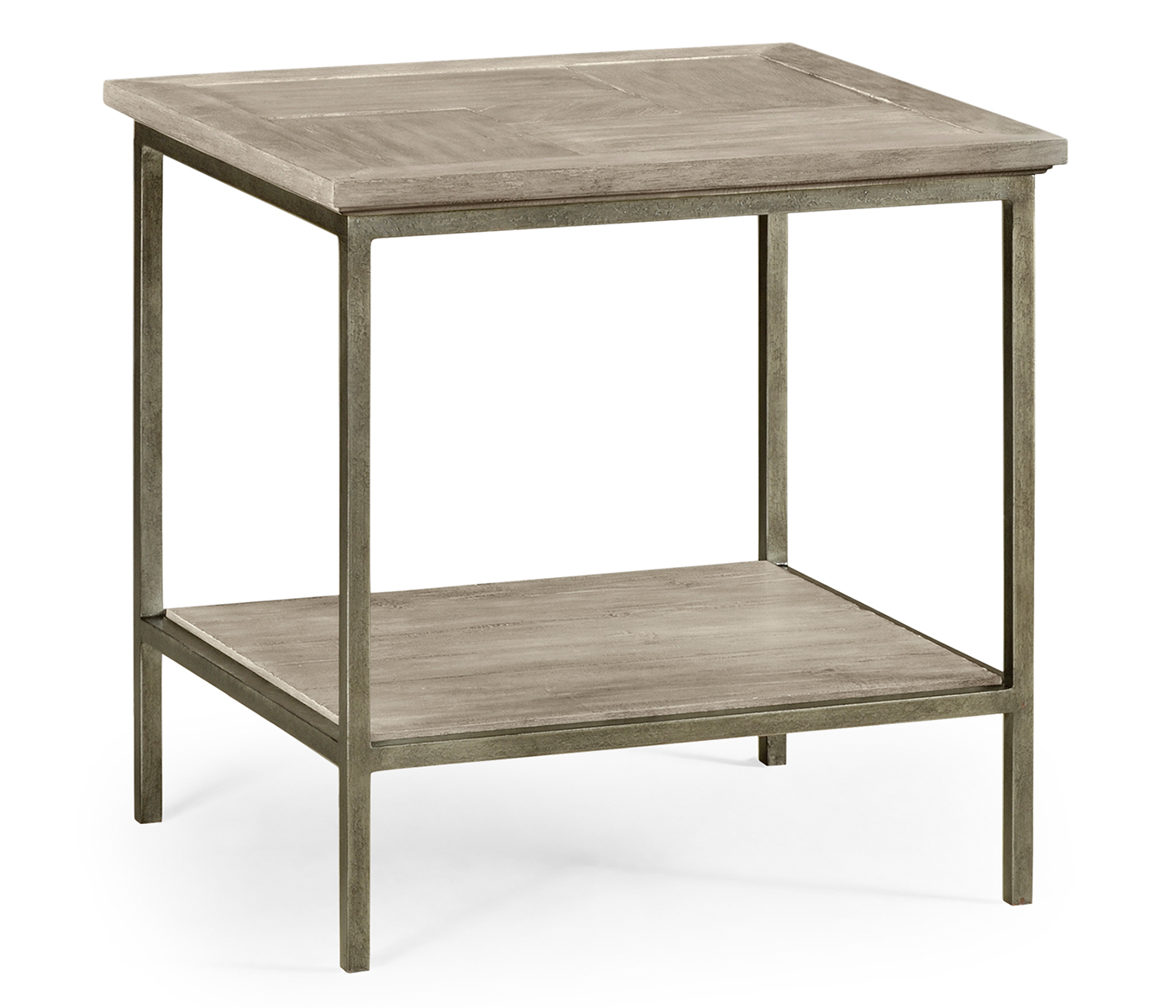 Rustic Grey Square End Table with Iron Base