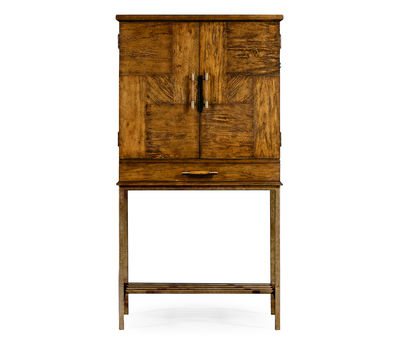 Country Walnut Drinks Cabinet with Iron Base