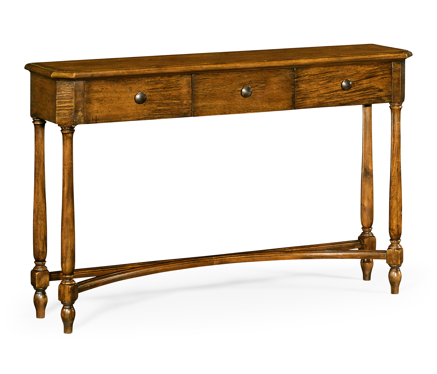 Country Walnut Three Drawer Large Console Table