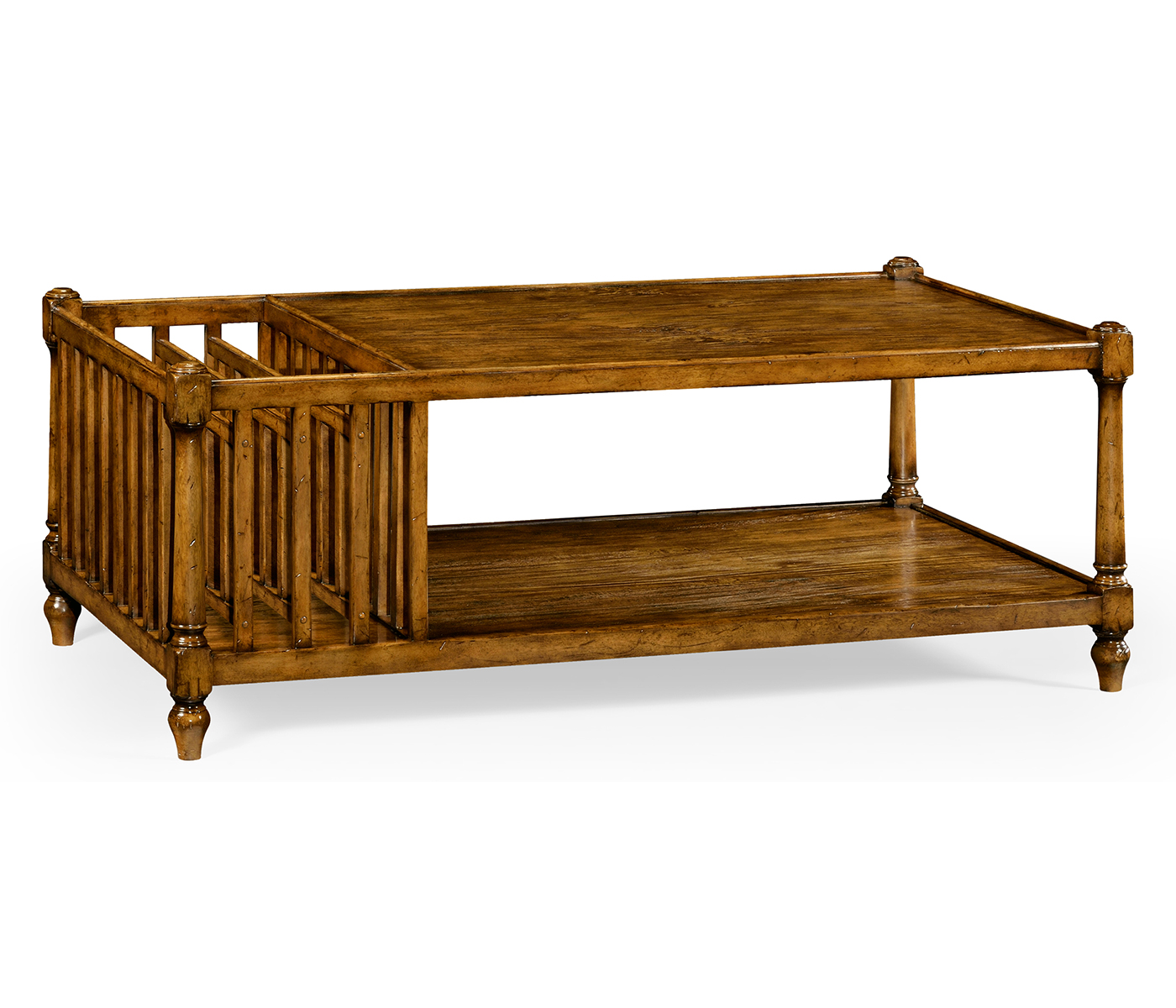 Country Walnut Rectangular Coffee Table with Magazine Rack