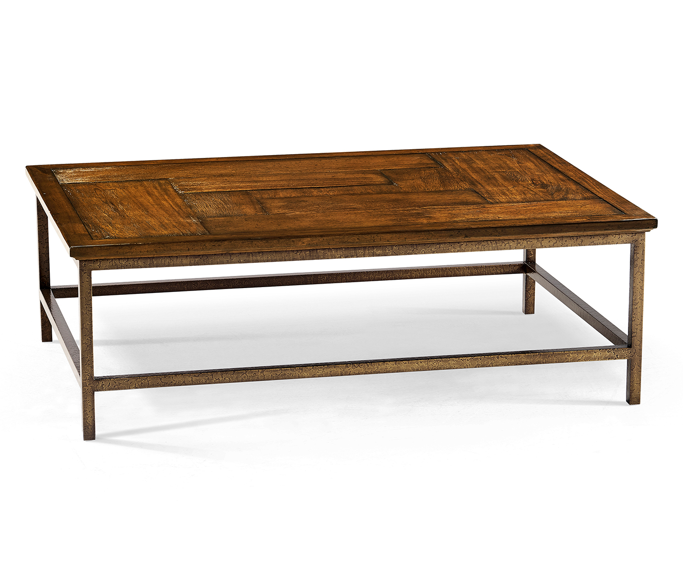 Country Walnut Rectangular Coffee Table with Iron Base