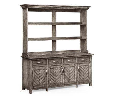 Antique Dark Grey Parquet Welsh Dresser with Strap Handles