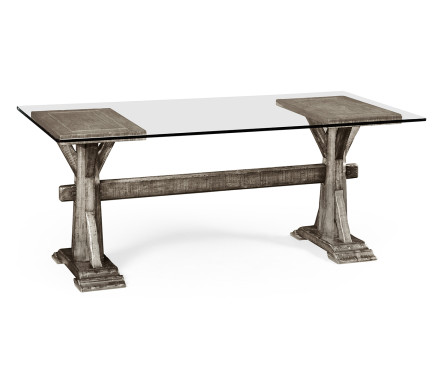 Antique grey desk with glass top