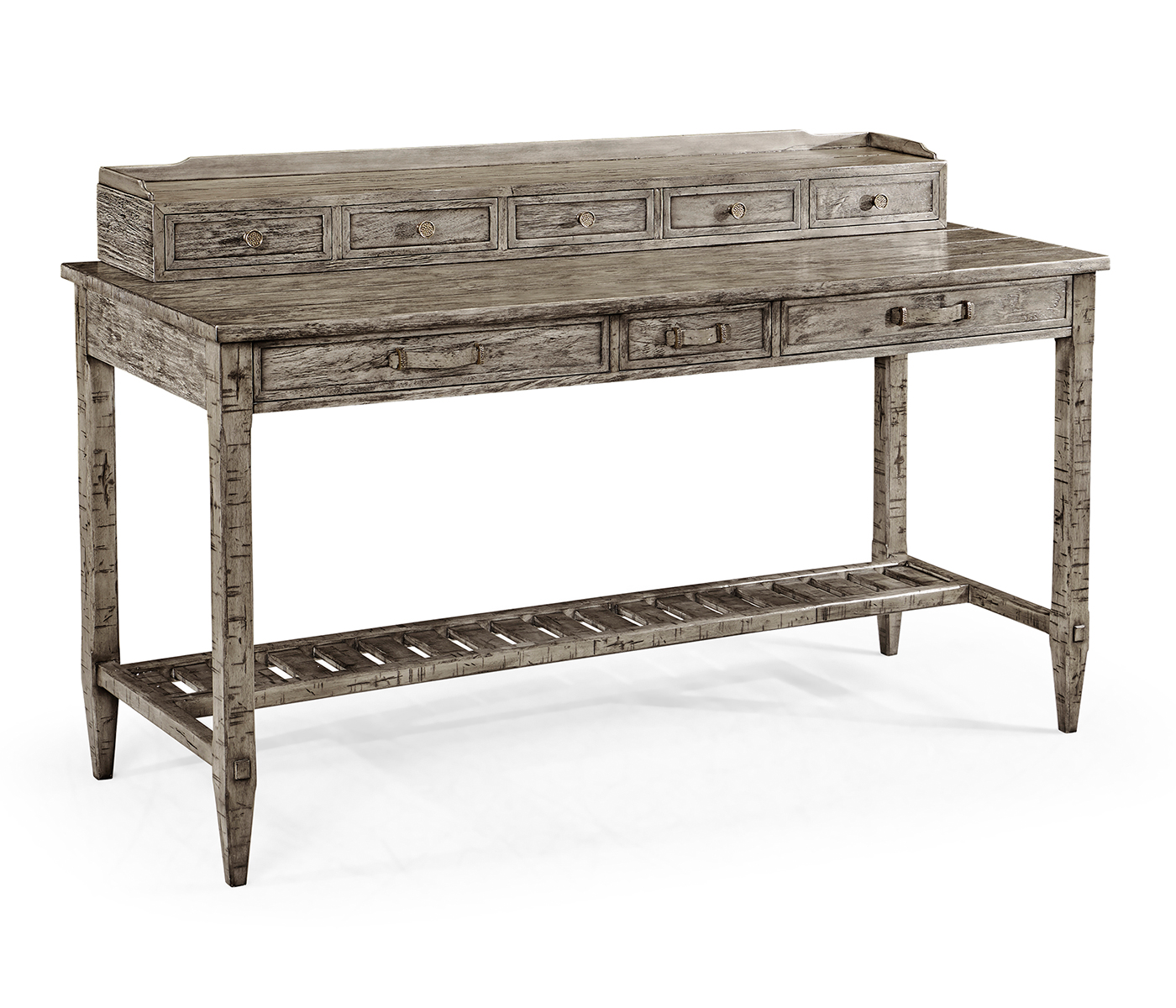 Antique Dark Grey Plank Buffet with Strap Handles