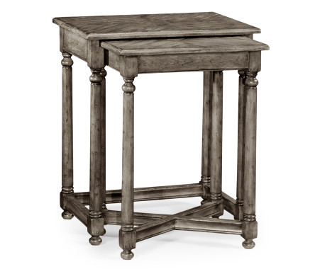 Antique Dark Grey Parquet Nesting Tables with Contrast Inlay