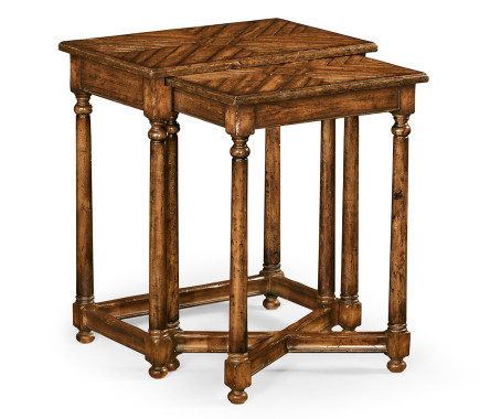Country Walnut Parquet Nesting Tables with Contrast Inlay