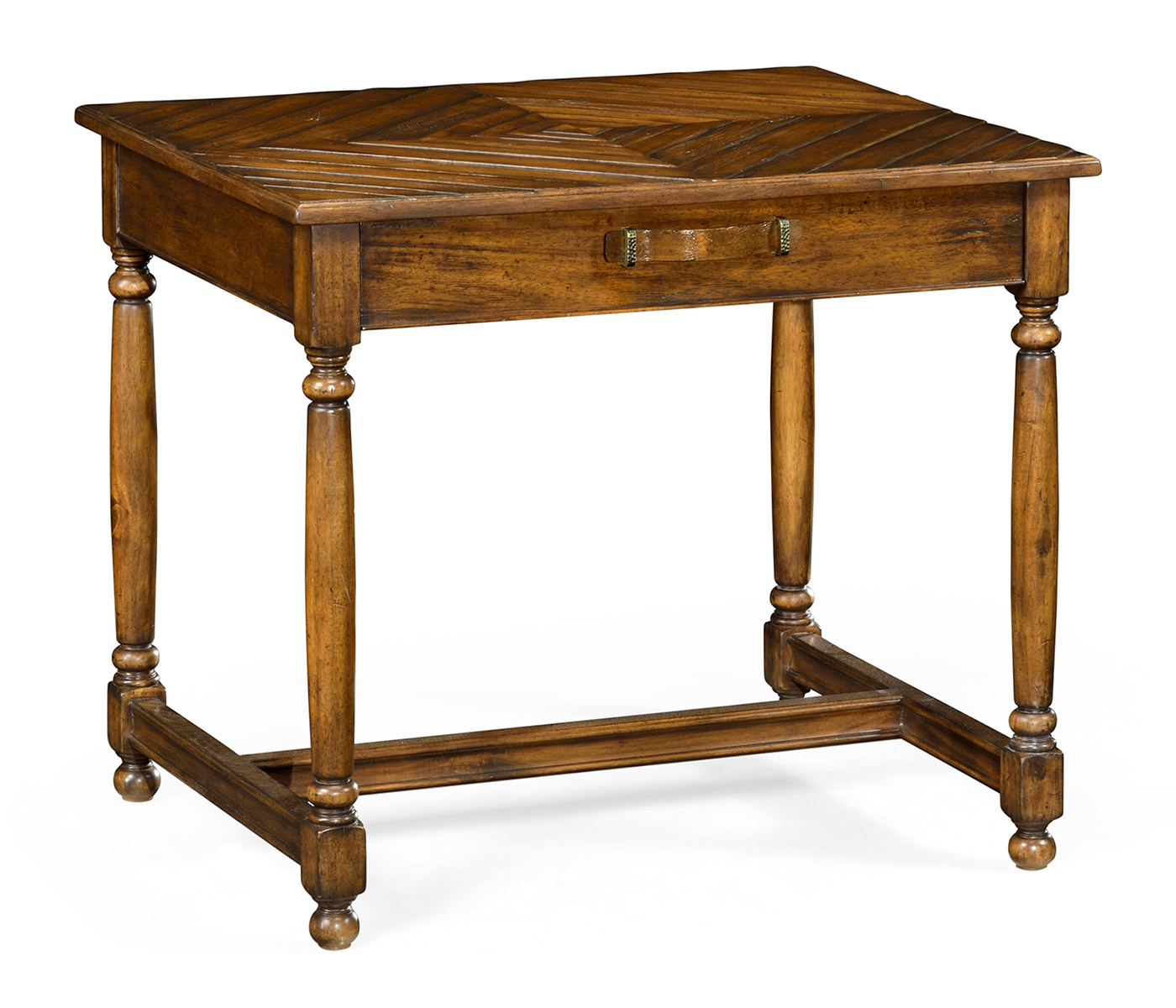 Country Walnut Rectangular Side Table with Contrast Inlay