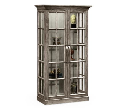 Plank Antique Dark Grey Fully Glazed Bookcase with Strap Handles