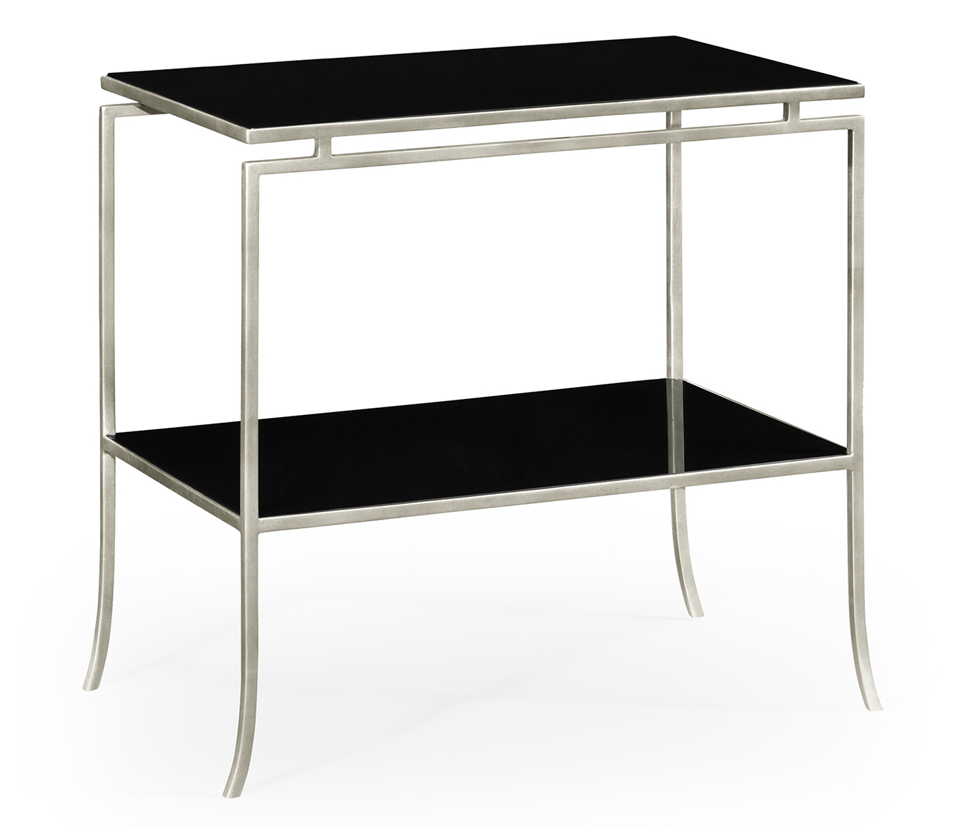 Silver Iron Rectangular Side Table with A Black Glass Top