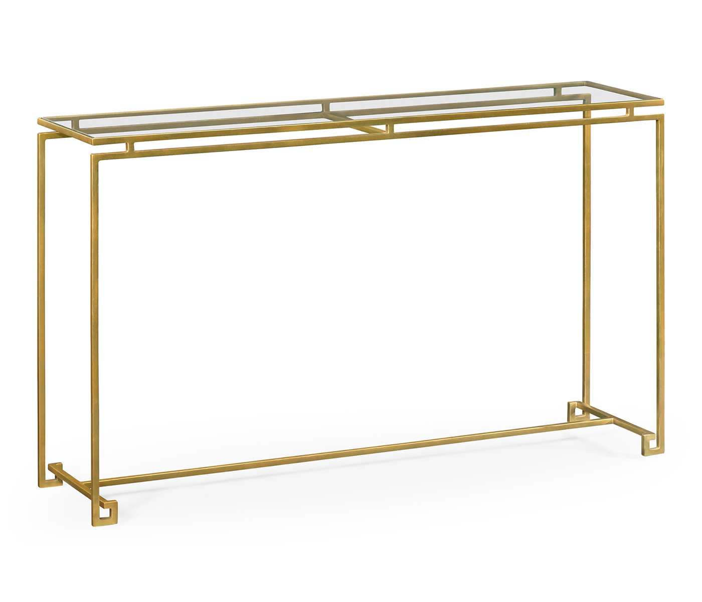 Gilded Iron Large Console Table with A Clear Glass Top