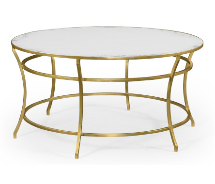 Gilded Iron Round Coffee Table with An Antique Glass Top