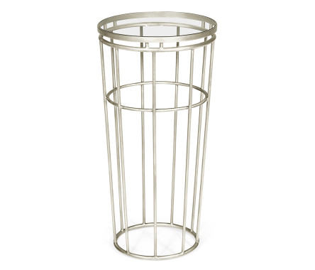 Silver Iron Round End Table with A Clear Glass Top