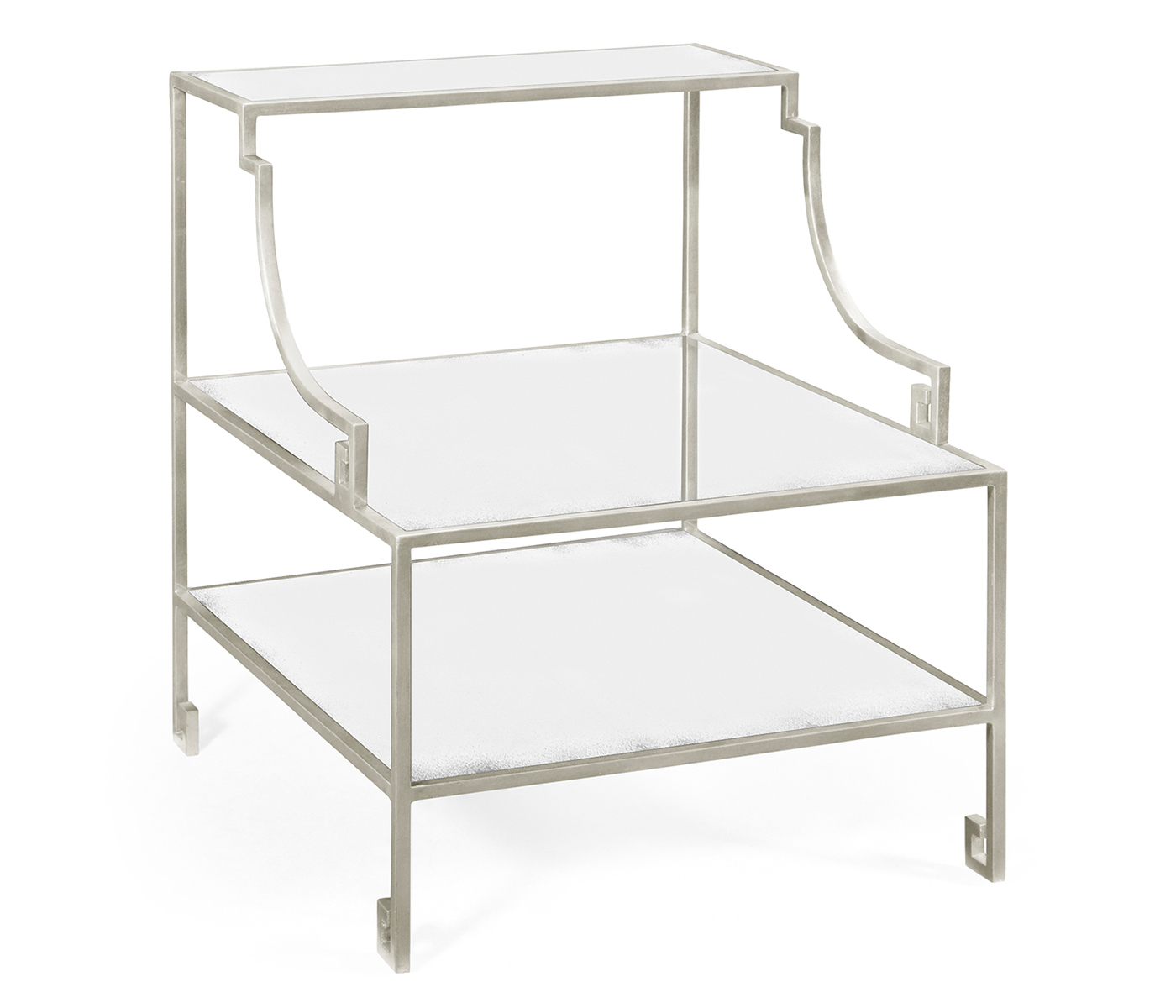 Three-tier silver iron end table