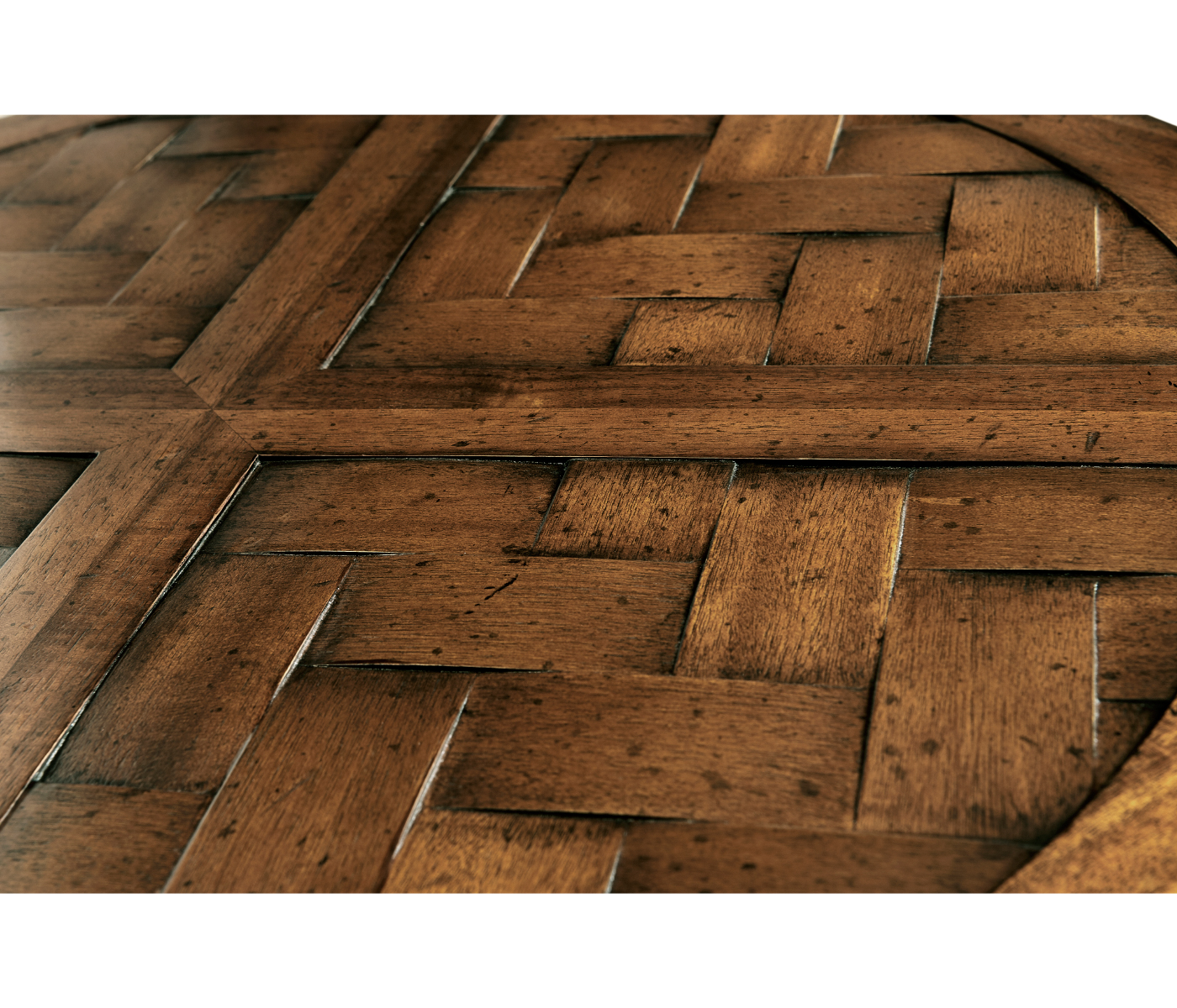 Round parquet topped side table