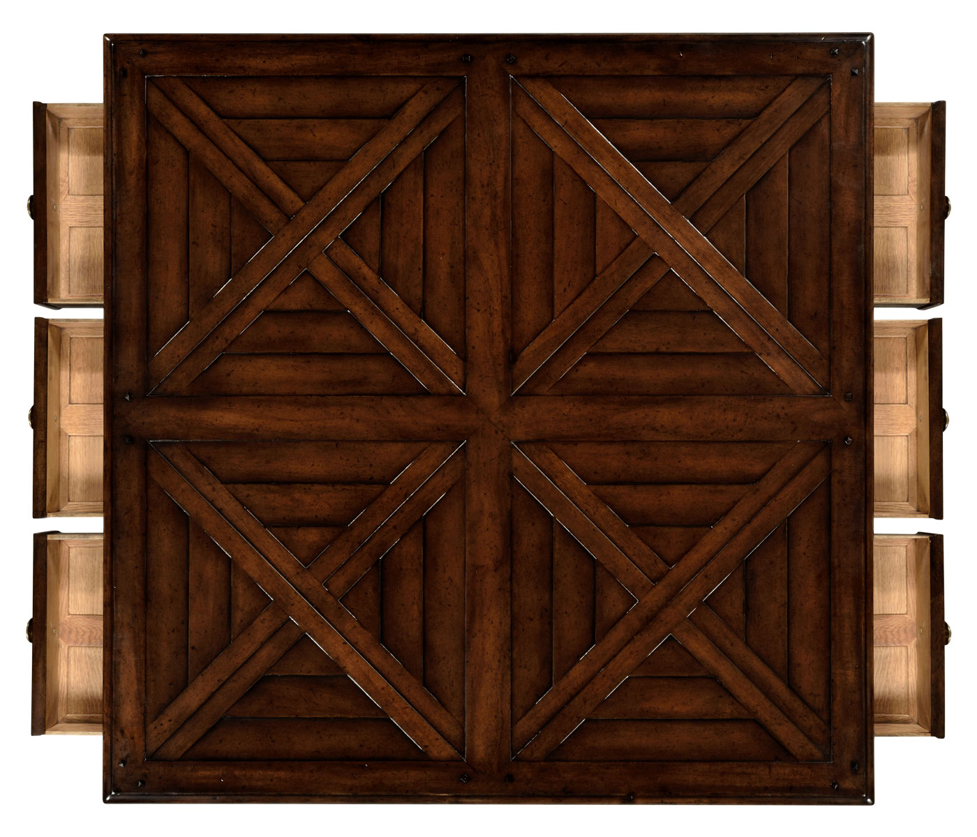 Square parquet coffee table with 14 drawers