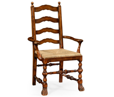 Walnut Ladder Back Arm Chair with Lion's Paw Feet