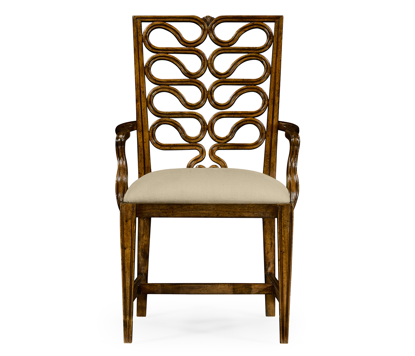 Walnut Serpentine Open Back Dining Arm Chair