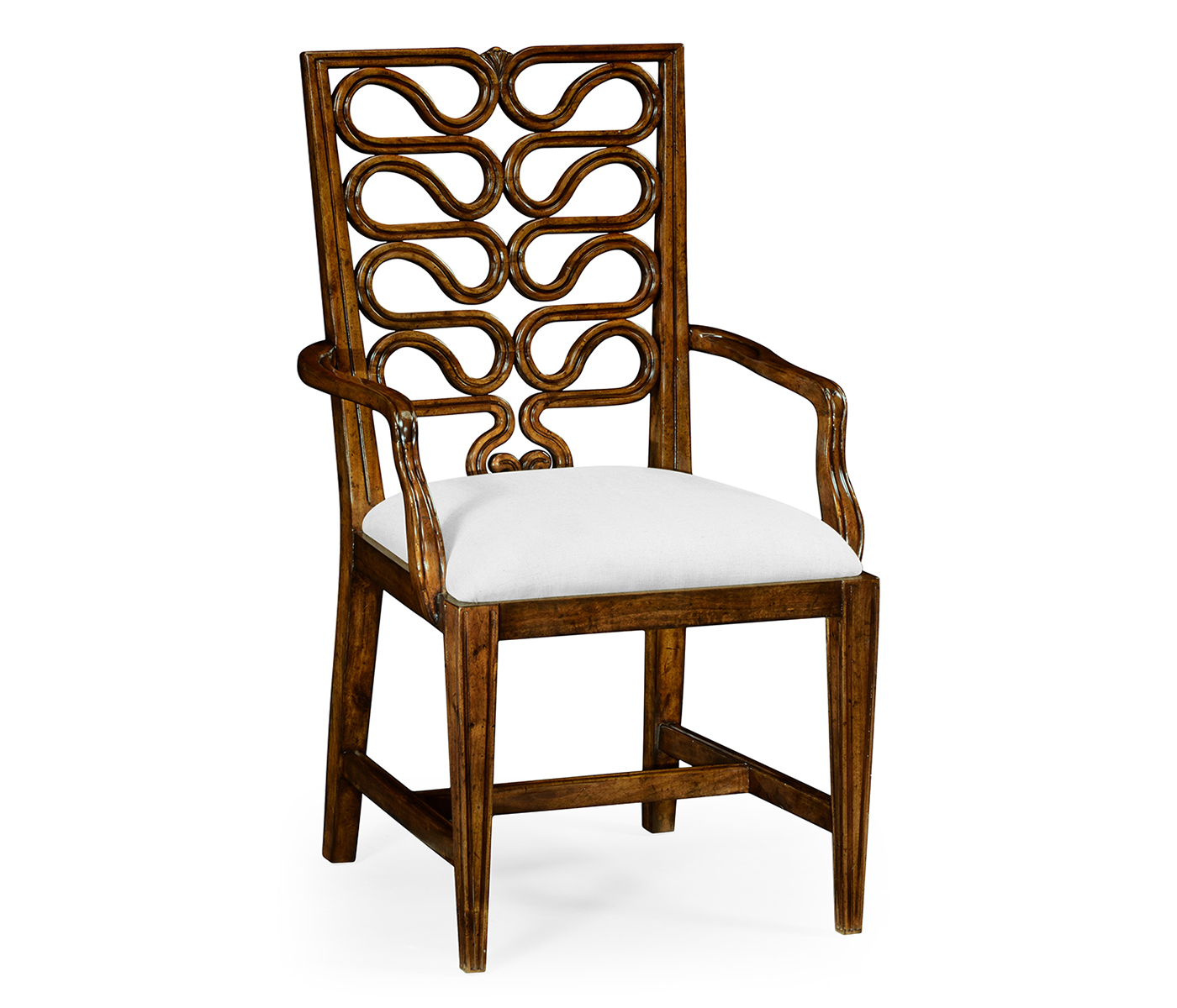 Walnut Serpentine Open Back Dining Arm Chair