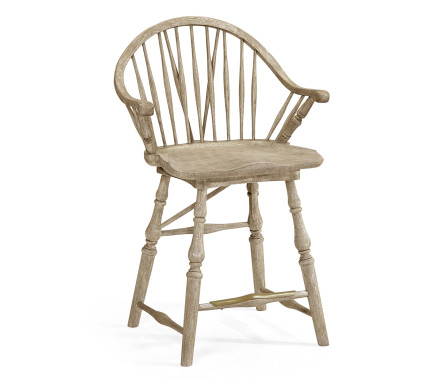 Windsor Style Grey Oak Arm Chair Counter Stool