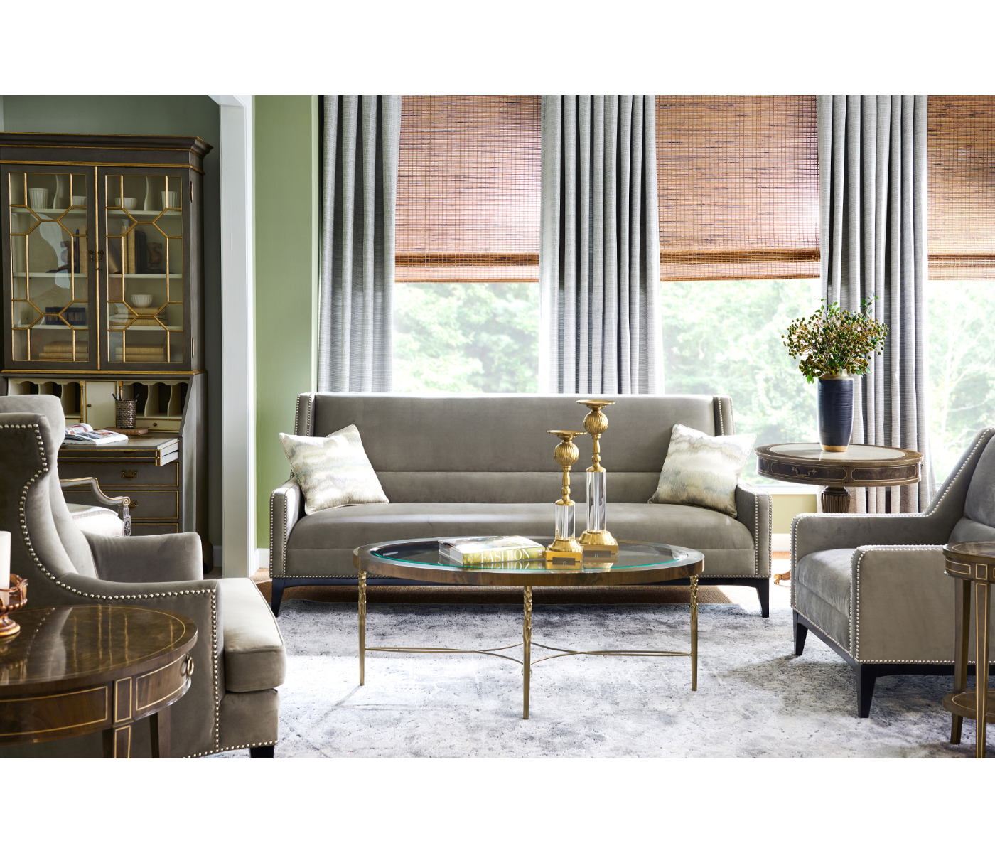 Mahogany Drum Table (Green Leather)