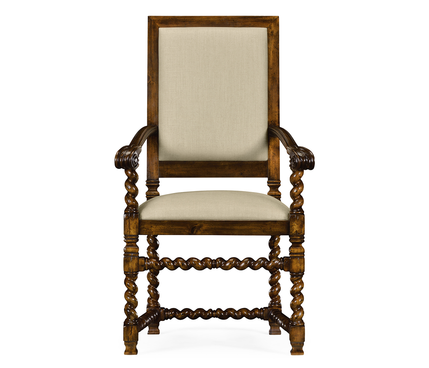 Carolean Style Arm Chair with Upholstered Back
