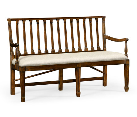 Walnut Two Seat Bench with Column Back