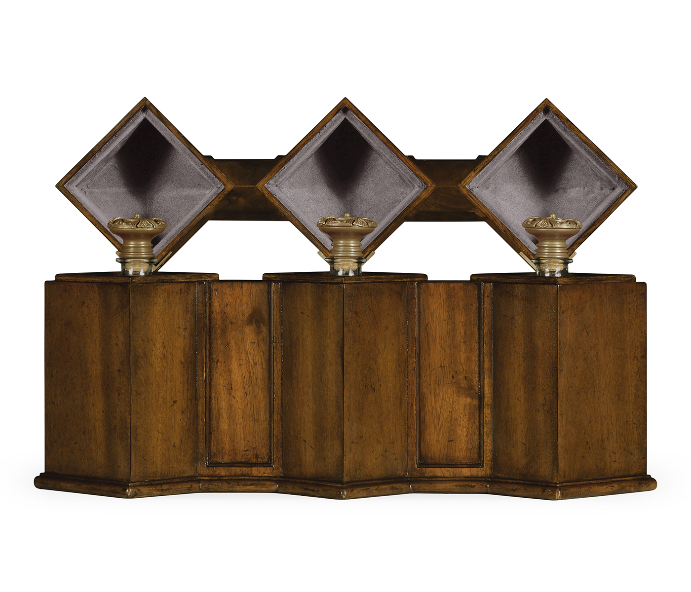 Triple Glass Decanters Set in Conjoined Square Cases