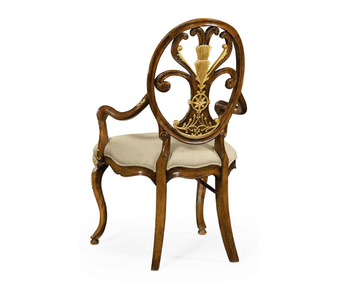 Sheraton Style Walnut & Gilded Oval Back Arm Chair