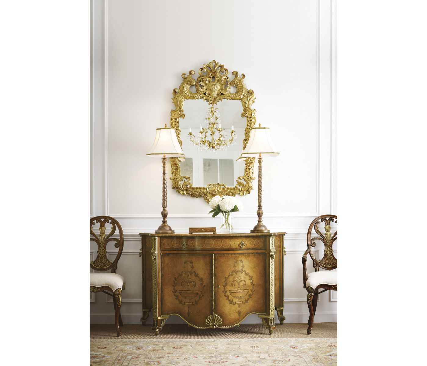 Sheraton Style Walnut & Gilded Oval Back Side Chair