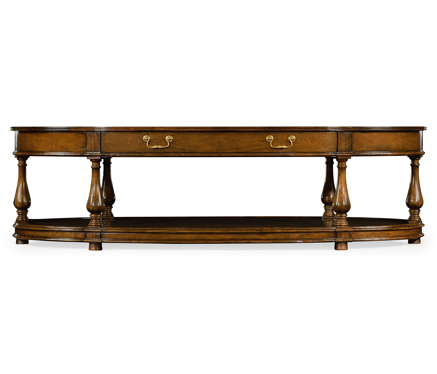 Large oval walnut coffee table