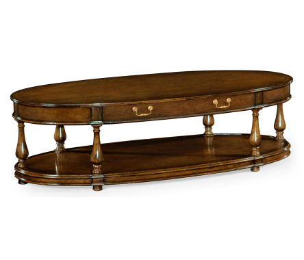 Large oval walnut coffee table