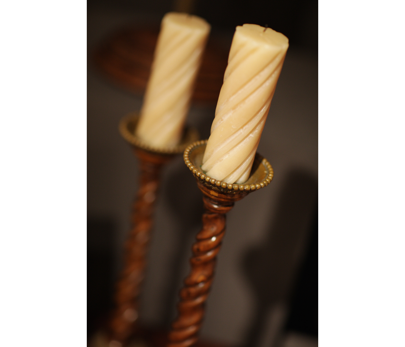 Pair of Barley Twist Walnut Candlesticks