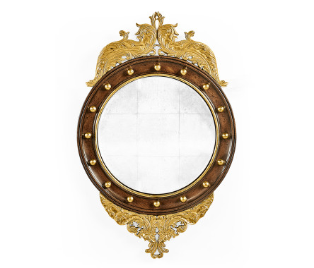 Regency walnut & gilt round convex églomisé mirror (Small)
