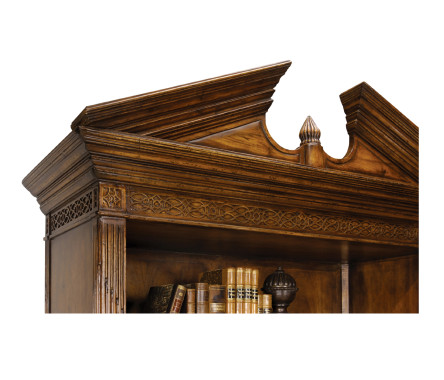 Walnut Open Bookcase with Pediment