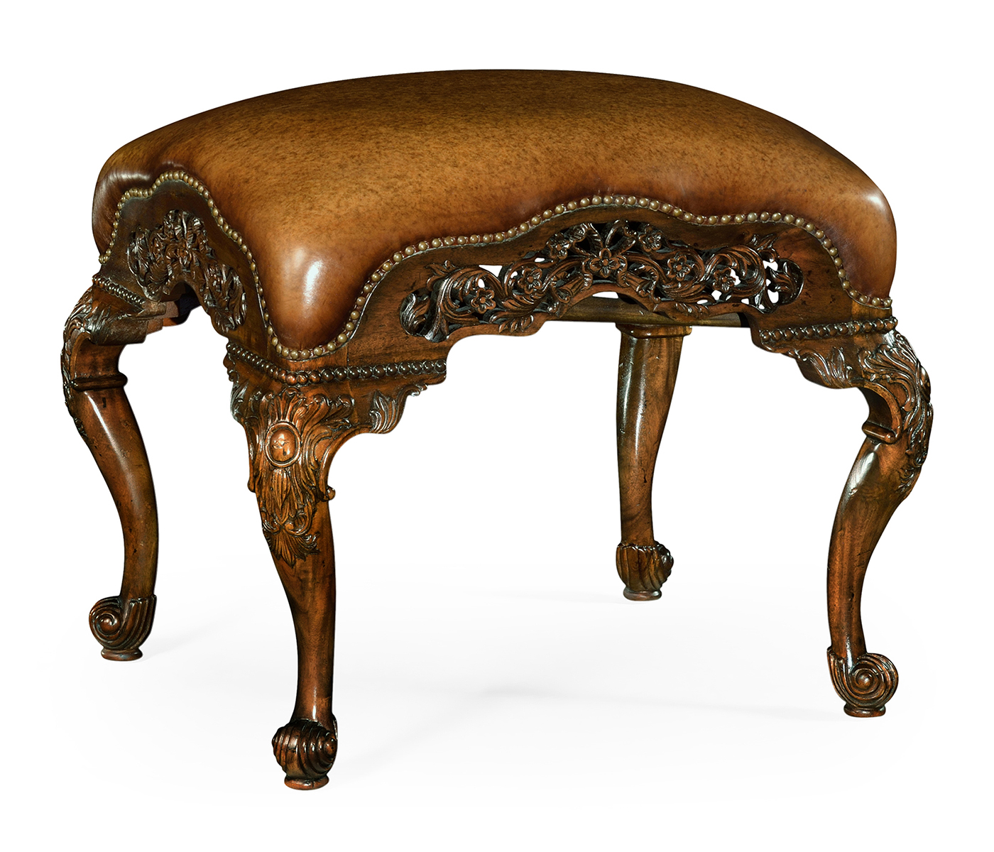 Carved & Pierced Walnut Footstool