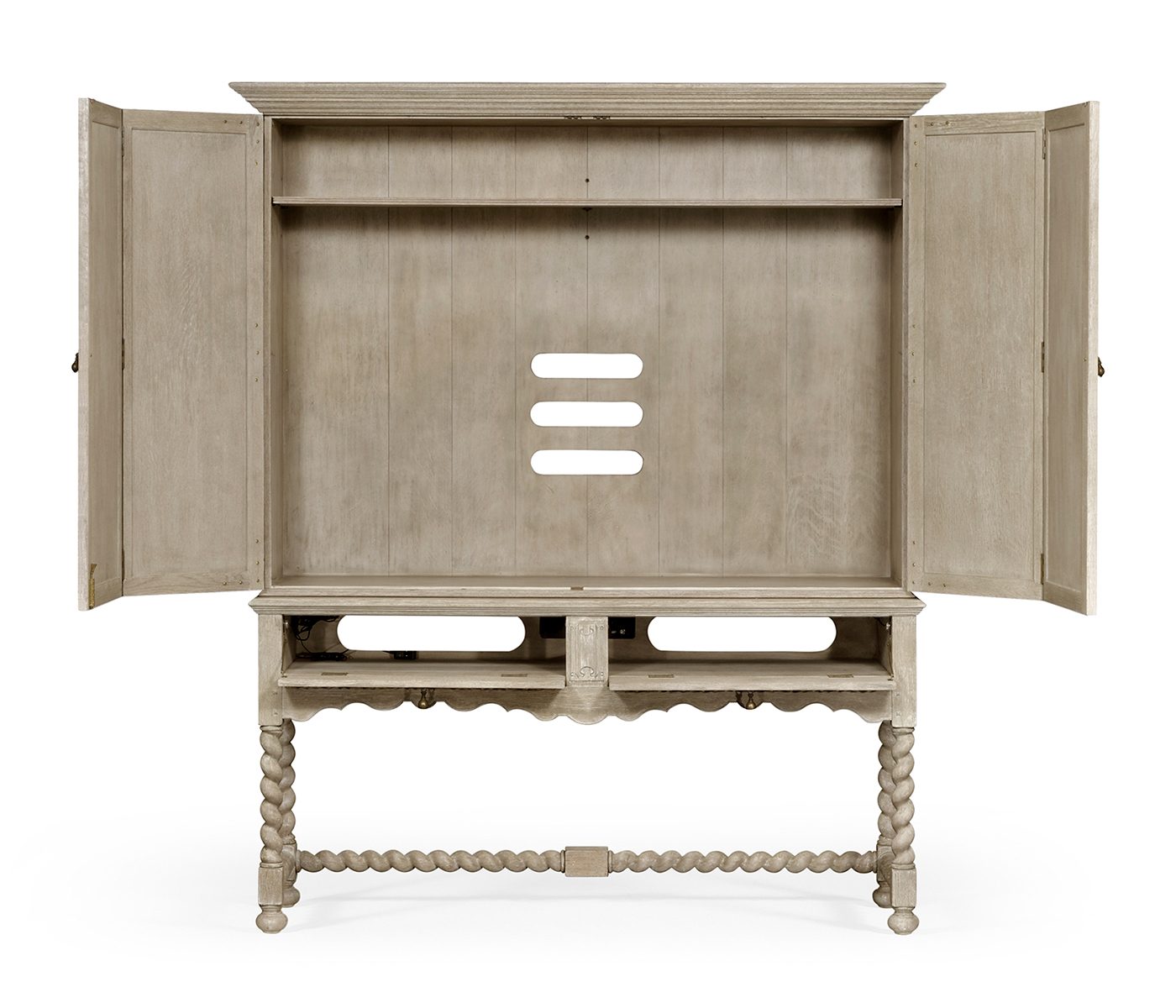 Elizabethan Style Grey Oak TV Cabinet