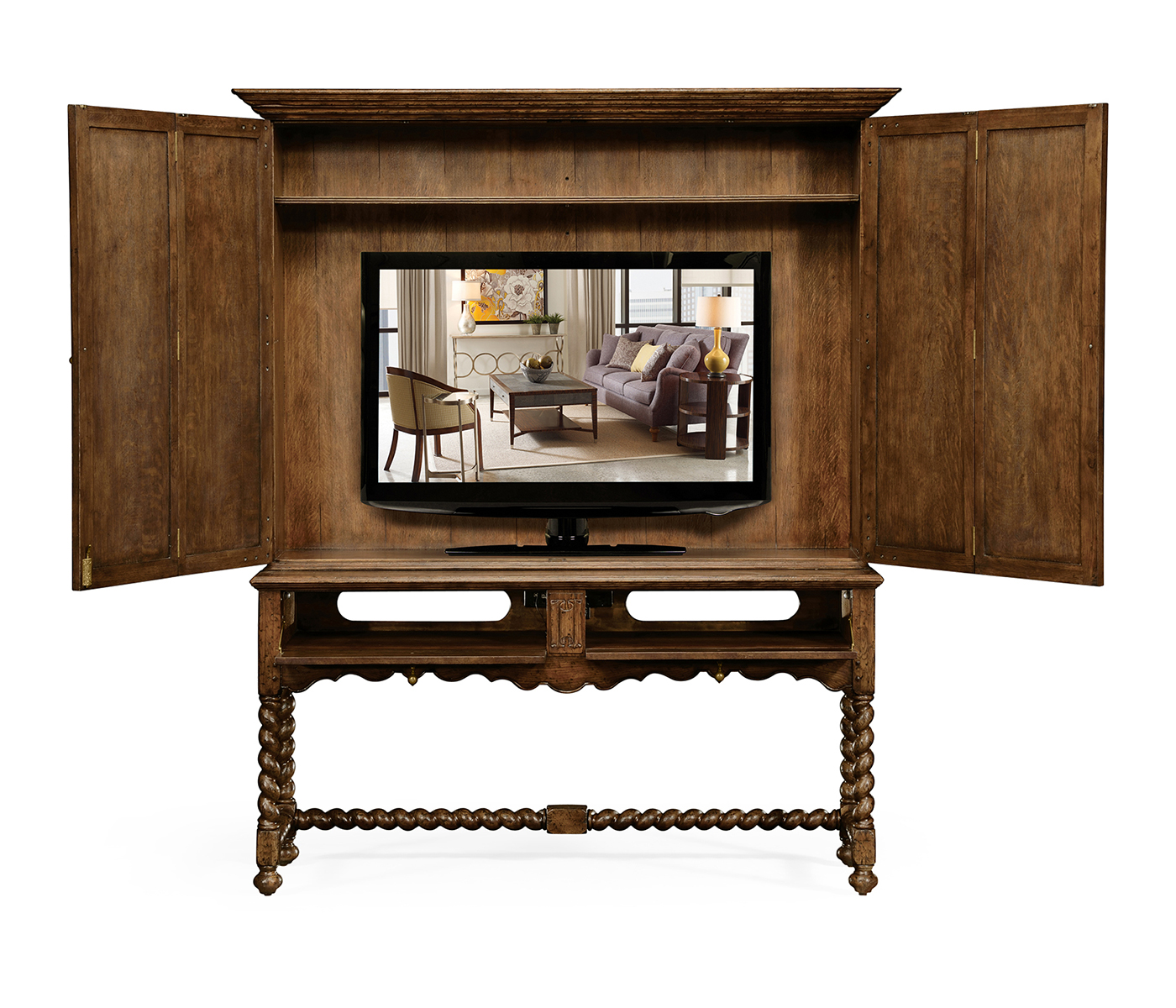 Elizabethan Style Brown Oak TV Cabinet