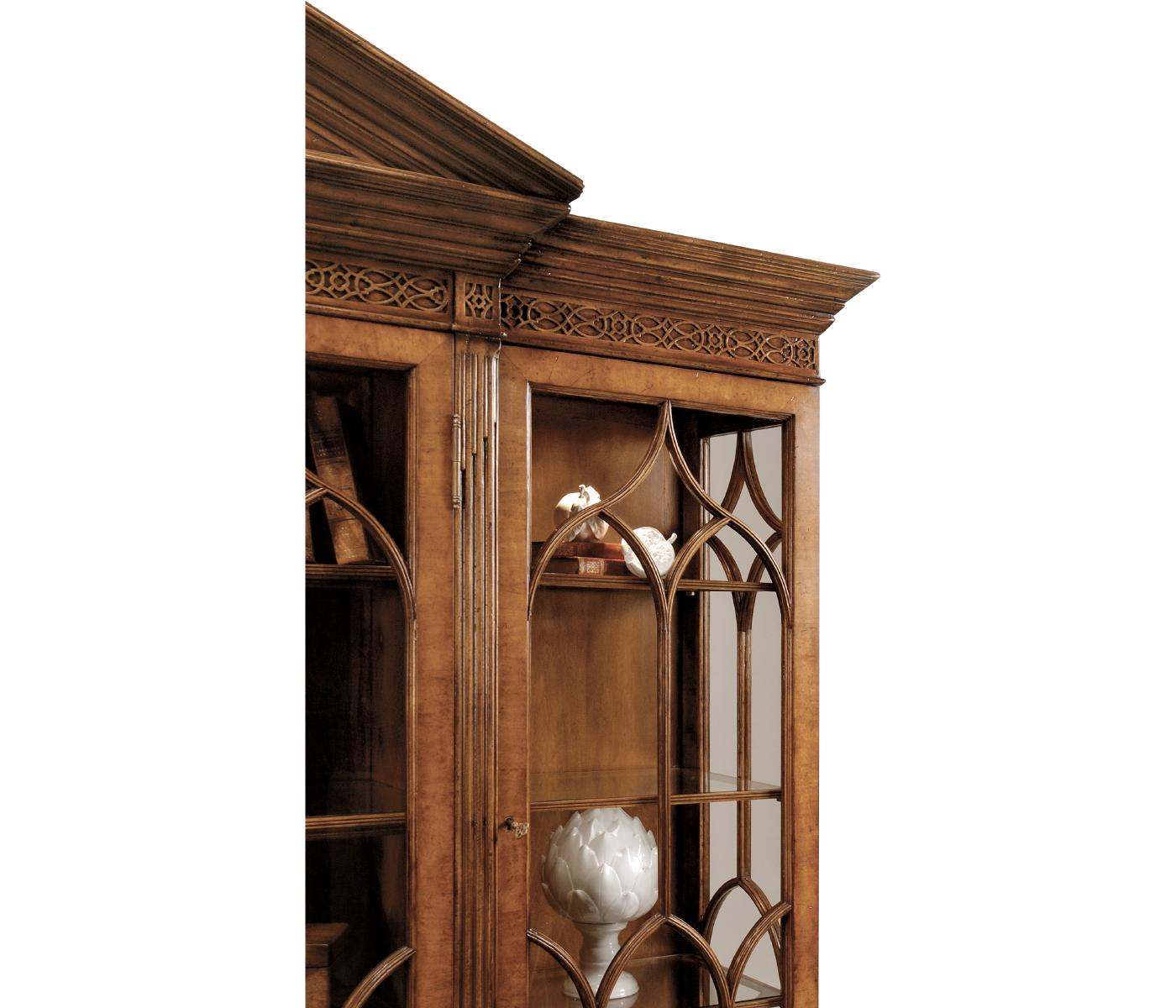 Triple Walnut Display Cabinet with Drawers
