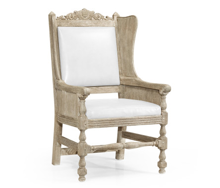 Jacobean Style Grey Oak Wing Chair