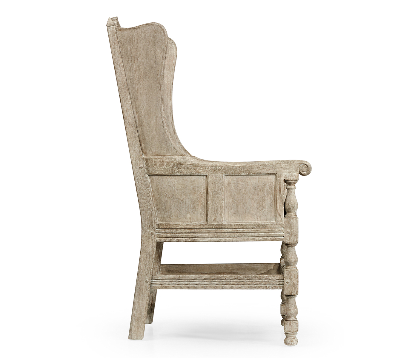 Jacobean Style Grey Oak Wing Chair