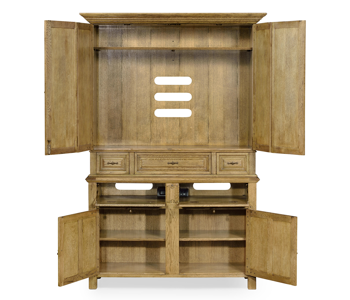 Linenfold Natural Oak TV Cabinet