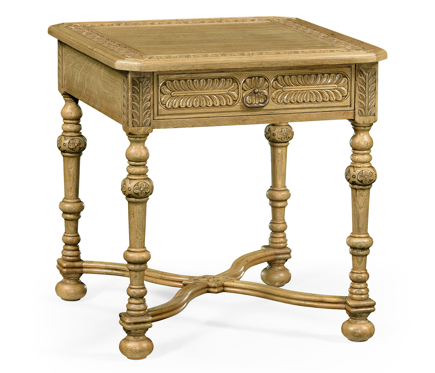 Chip Carved Natural Oak Square Side Table