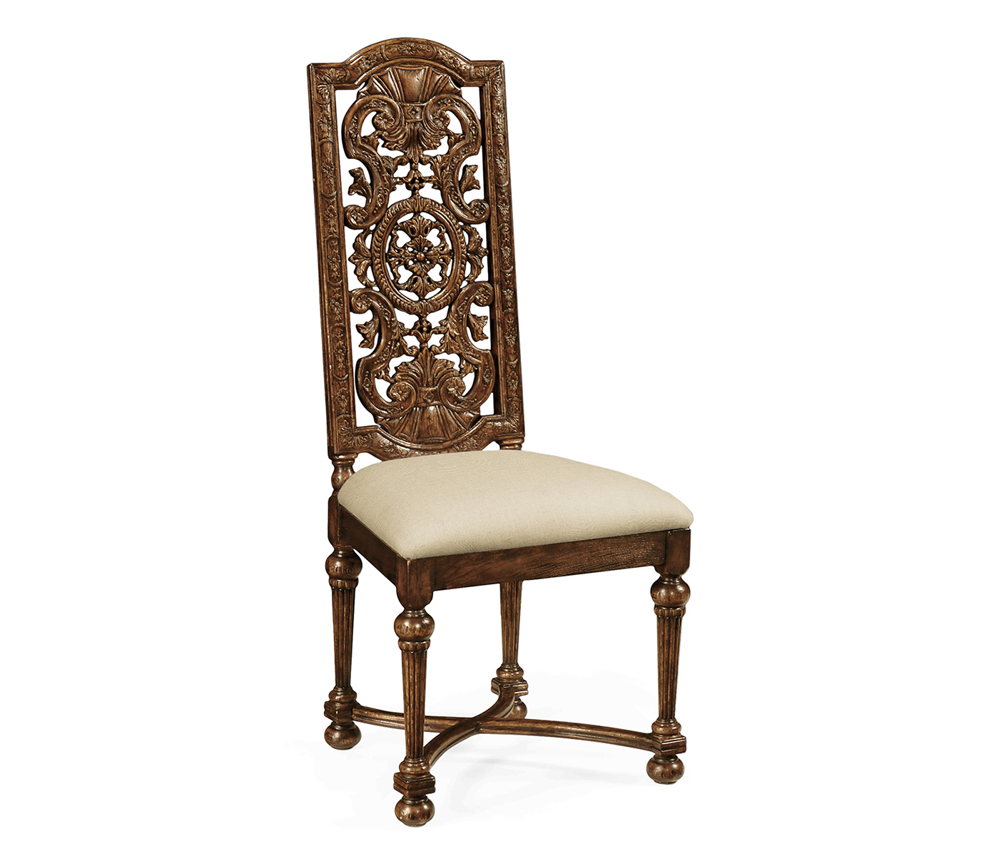 Jacobean Style Dark Oak Pierced Back Side Chair