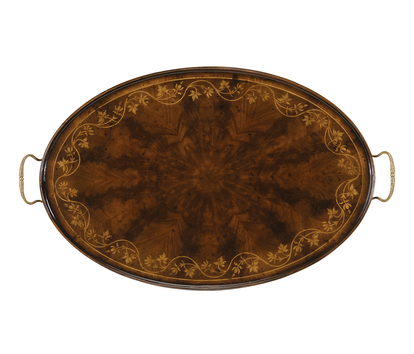 Oval Mahogany Tray with Floral Inlay