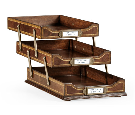 Victorian Style Mahogany Triple Letter Tray