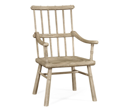 Rustic Grey Oak Country Arm Chair with A Plank Seat