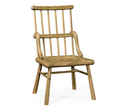 Rustic Natural Oak Country Side Chair with a Plank Seat