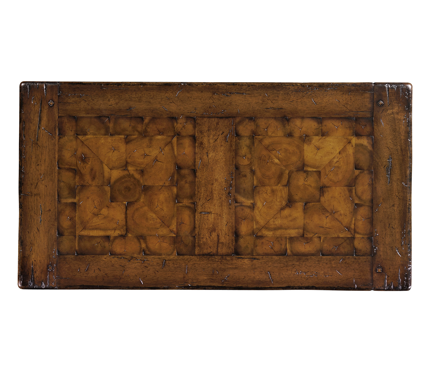 Rectangular oyster parquet side table