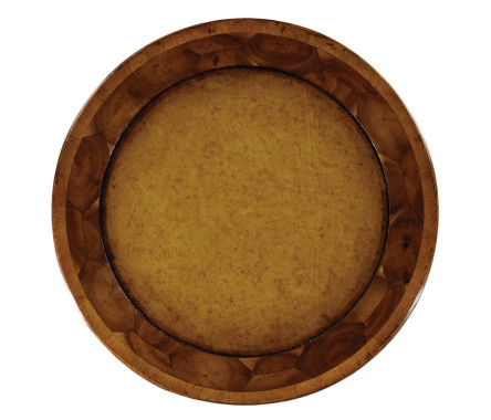 Oyster round lamp table leather inset top